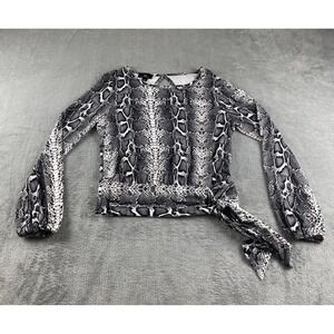 IN San Francisco Womens Snake Print Tie Front Long Sleeve Top Blouse Size M